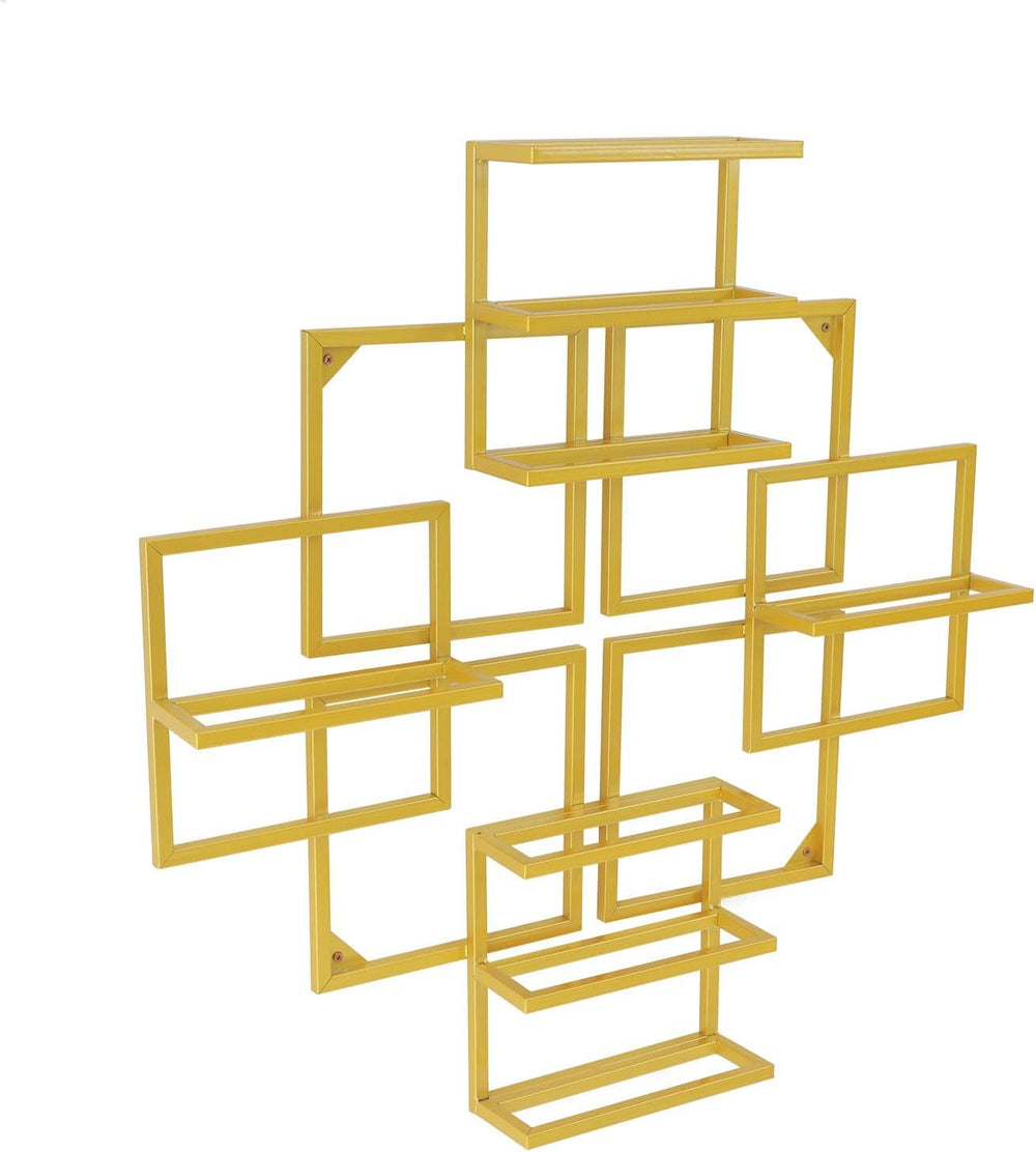 Modern Wall Mounted Wine Rack, Geometric Gold Steel Wine Storage Shelf with 8...
