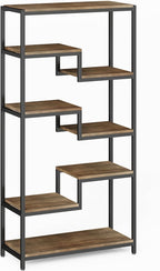 Solid Wood Industrial Tall Bookshelf - 7 Tier Staggered Bookshelves, 55’’H Rustic Brown Vintage Bookcase, Free Standing Open Bookshelf, Shelving Units Organizer for Bedroom Office Living Room.