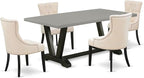 East West Furniture V697FR102-5 5 Piece Dining Set Includes a Rectangle Dining Room Table with V-Legs and 4 Light Beige Linen Fabric Upholstered Chairs, 40x72 Inch, Multi-Color