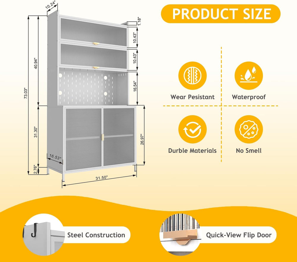 Kitchen Pantry Storage Cabinet, 73'' Tall Freestanding Cabinet with D...