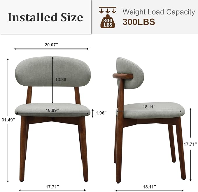 Farmhouse Dining Chairs Set of 4, Mid Century Modern Fabric Upholstered Kitch...
