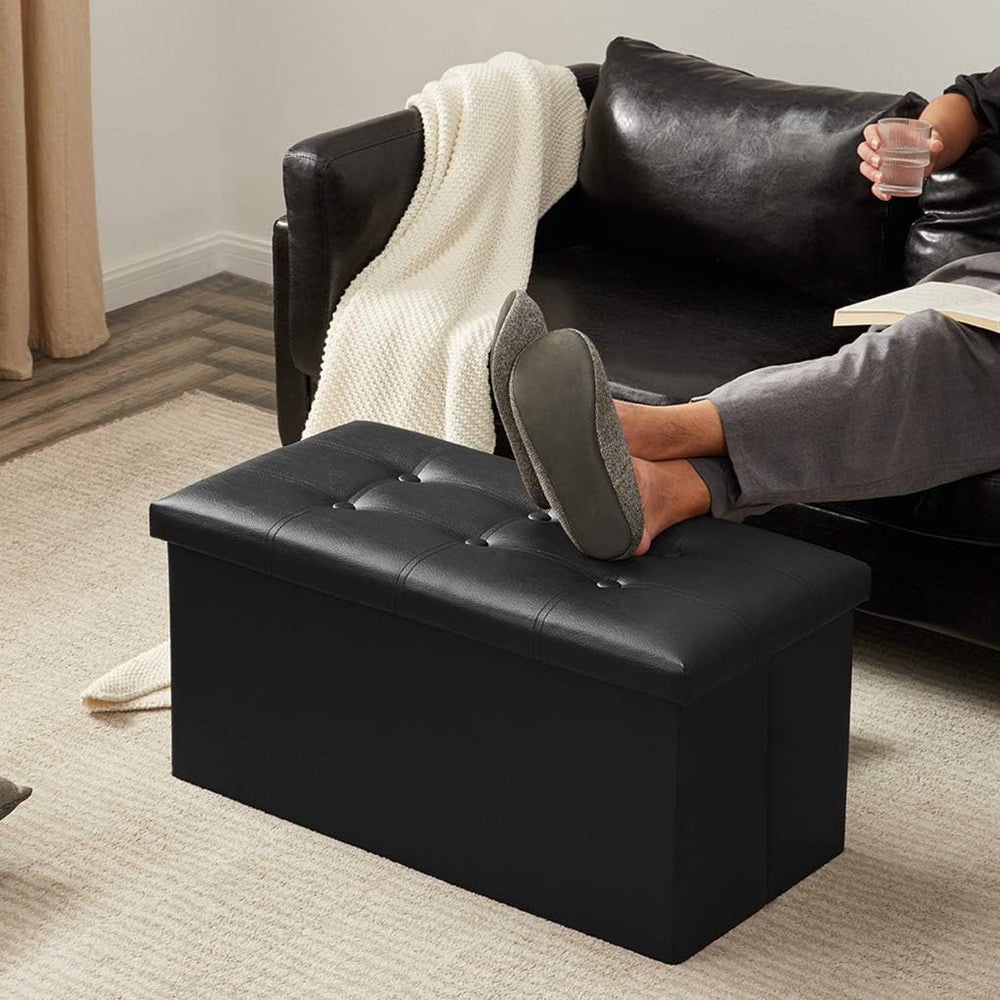 YOUDENOVA 30" Ottoman with Storage, Folding Faux Leather Bench, Black | ...