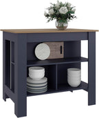 Cala Kitchen Island with Three Open Shelves, Particle Board Meal Prep Organizer with Wide Top Surface, Navy Blue