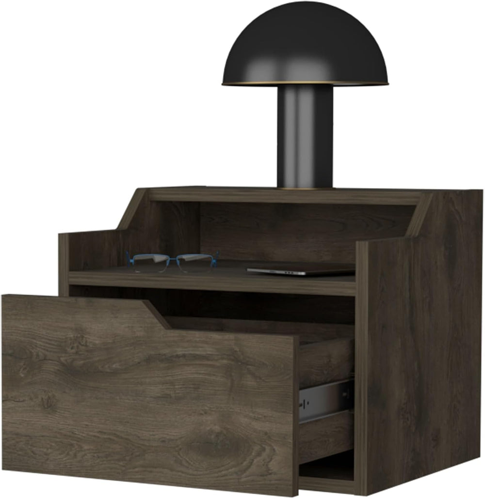 Floating Nightstand with Drawer and Dual-Shelf Display,for Small Spaces