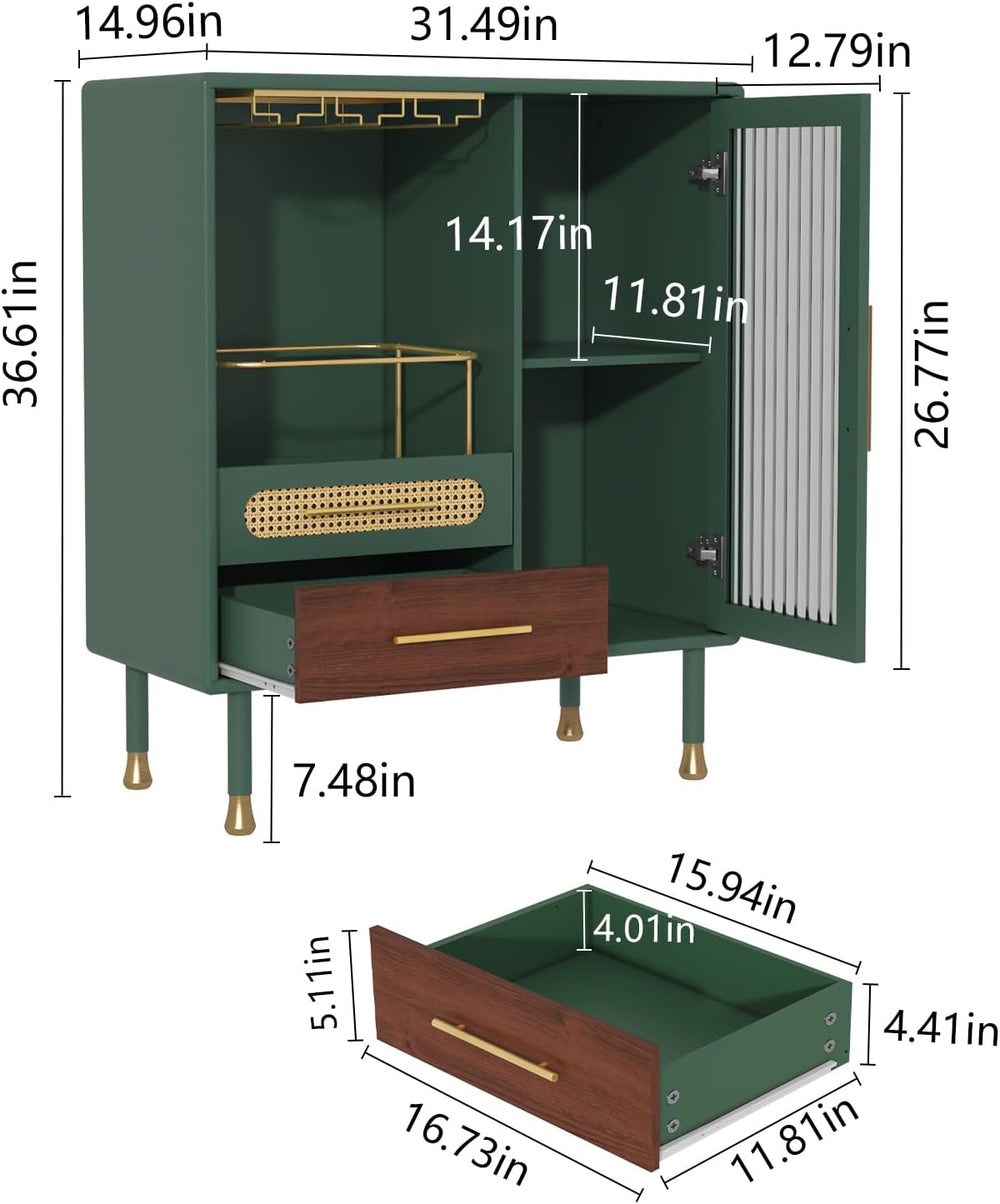 ARTPOWER Modern Coffee Bar Cabinet with Pull-Out Wine Storage, Green | Bar Ca...