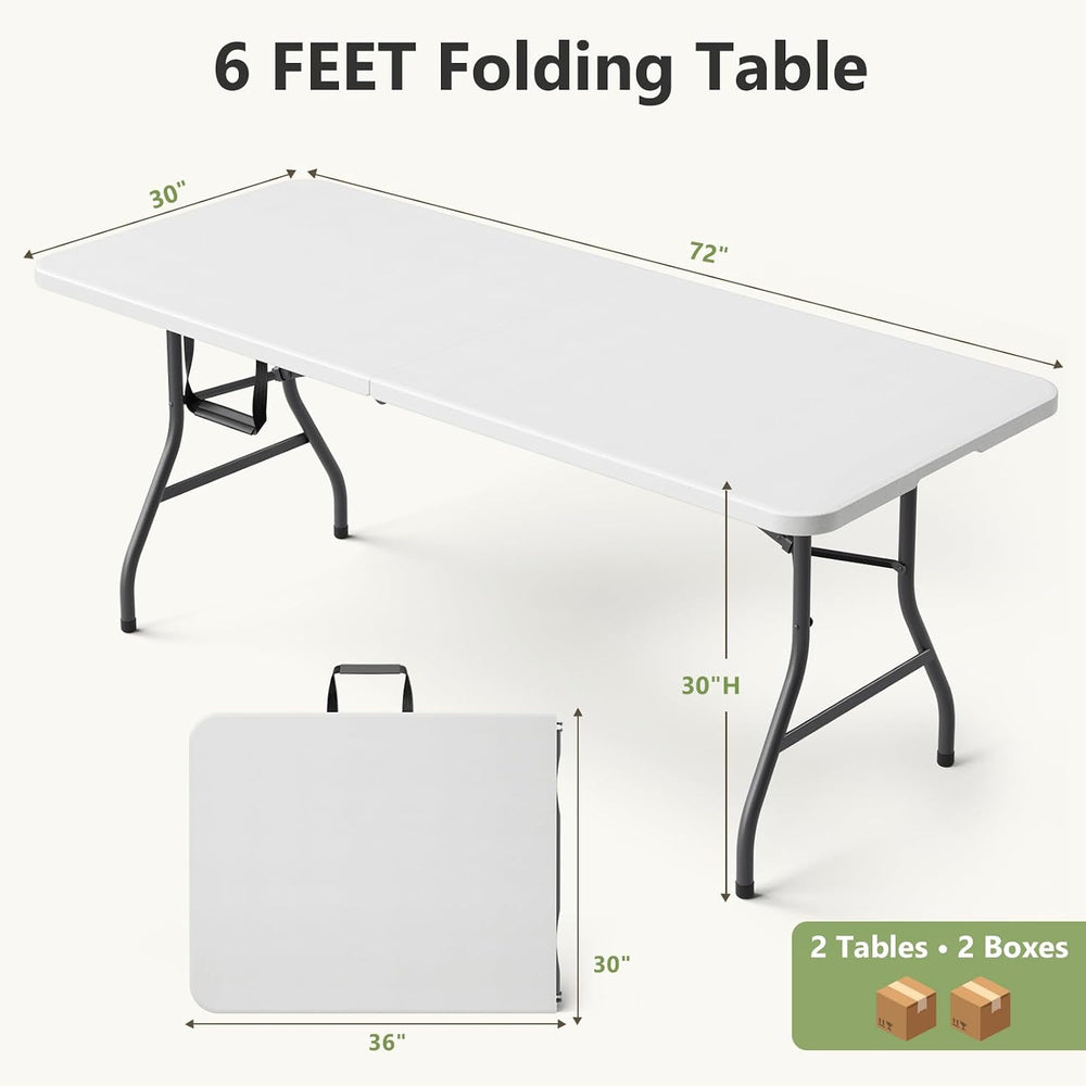 Folding Table 2 Pack, 6 FT Foldable Plastic Table with Carrying Handle, Heavy...