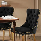 Velvet Upholstered Dining Chairs Set of 4, Modern Style Kitchen Side Chairs with Nailhead Trim and Gold Plated Leg, Metal Pulling Ring for Dining Room Living Room(Black,Set of 4)