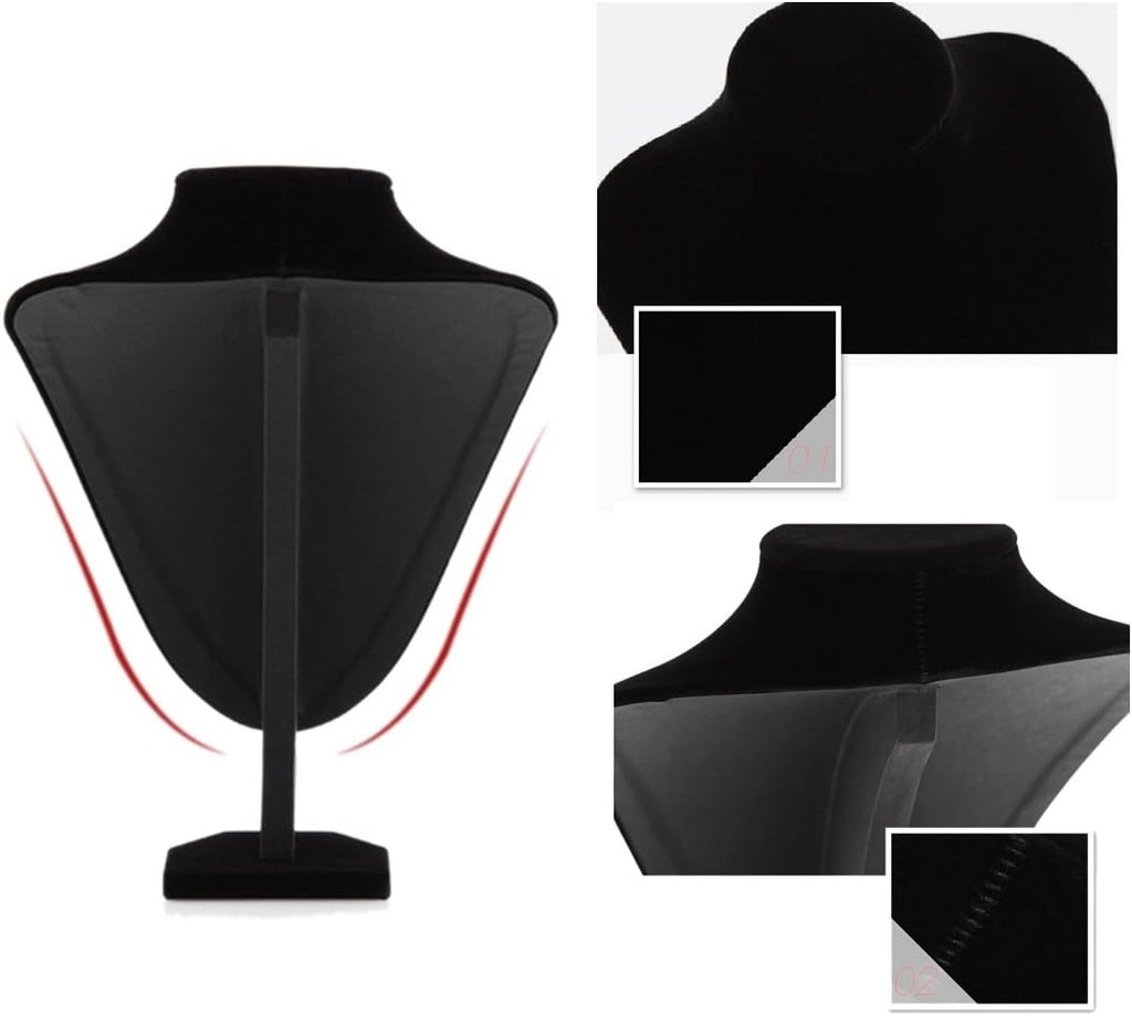 Wudygirl Black Velvet 3-Dimensional Necklace Bust Display Holder Jewelry Neck Pendant Chain Organizer Stand for Women(11.4 inch