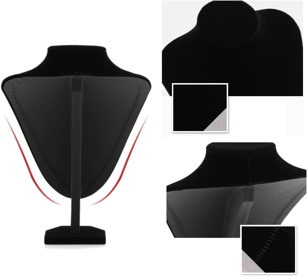 Wudygirl Black Velvet 3-Dimensional Necklace Bust Display Holder Jewelry Neck Pendant Chain Organizer Stand for Women(11.4 inch