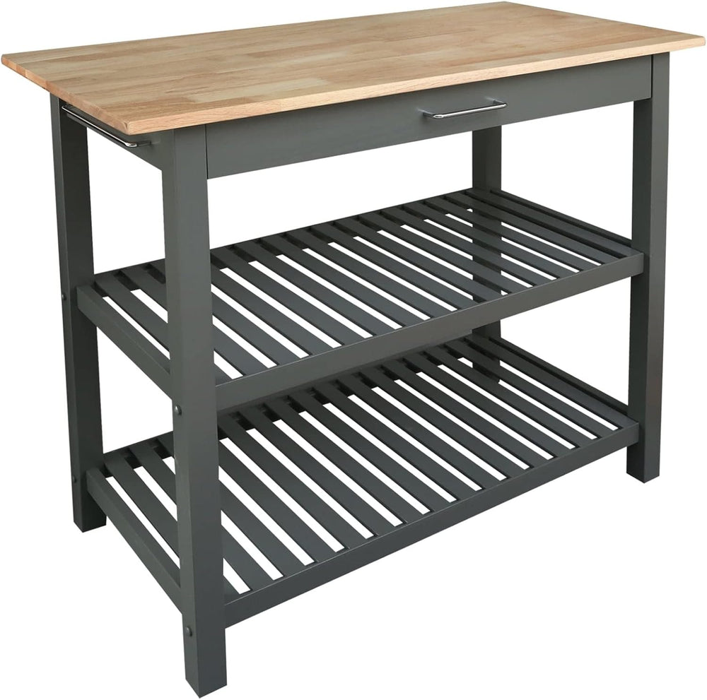 Casual Home Kitchen Island with Solid American Hardwood Top, Slate Gray, 40&q...