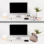 Remote Control Holders Organizer Box with 5 Compartment PU Leather Multi-functional Office Desk Storage Caddy Store Tv Remote for Media Player,Brush,Pencil,Glassees&Office Supplies (Champagne silver)