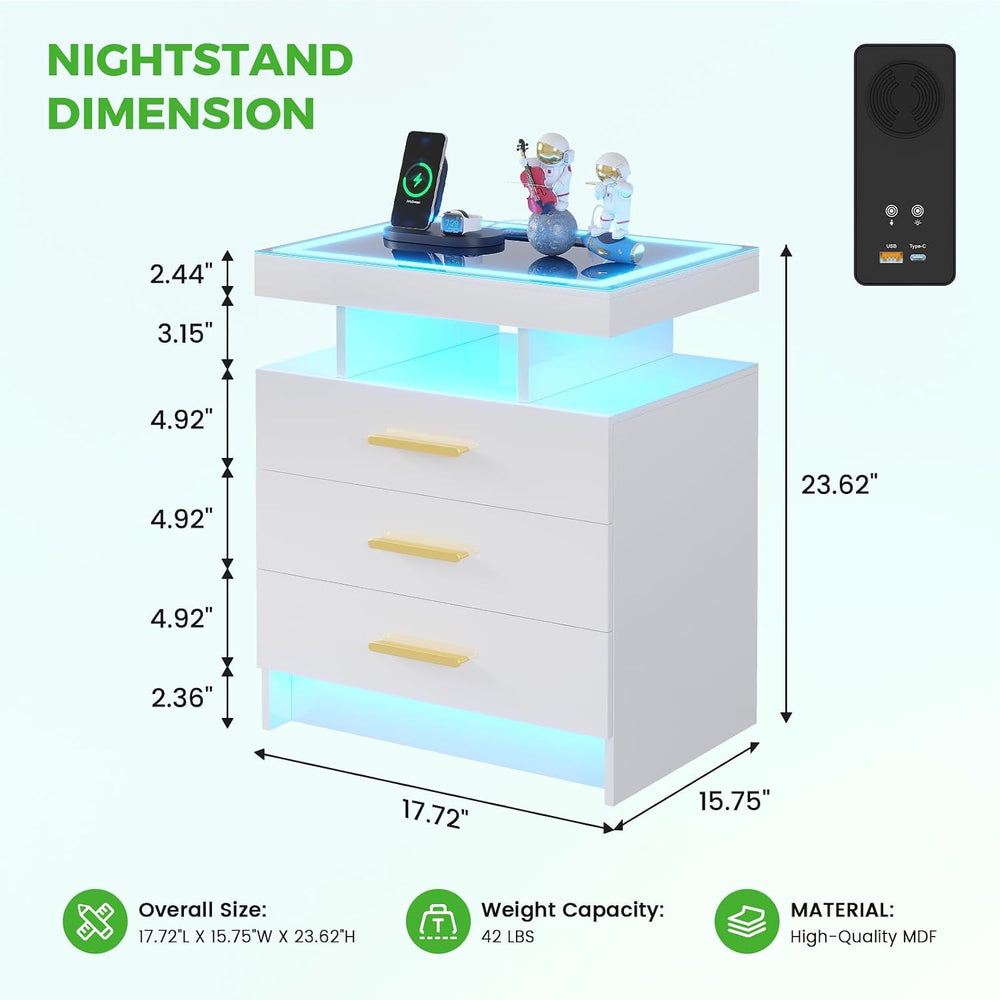 HNEBC LED Nightstand with 3 Color Motion Sensor Lights for Bedroom,White | Sm...