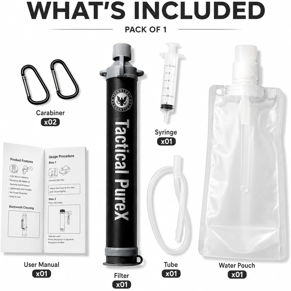 Tactical PureX Water Filter Straw, Portable Water Purifier