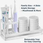 MYITYARD Toothbrush Holders for Bathrooms, 4 Slots Rustproof Metal Tooth Brushing Organizer with Drainage, Electric Tooth Brush Toothpaste Holder for Bathroom Countertop, White