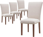Stylish Dining Chairs Set of 4, Upholstered Parsons Dining Room Chair with Nailhead Trim, Kitchen Room Chair with Thick Cushions and Wood Legs, Nailhead Trim, Beige