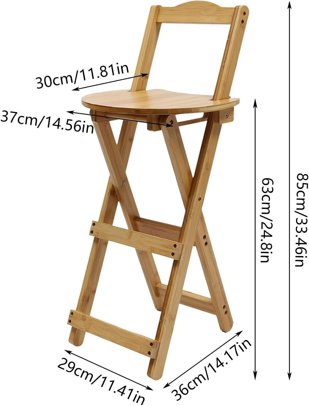Foldable Bar Stool, 24.8 Inch Height Portable Wooden Bar Stool, Folding Kitch...