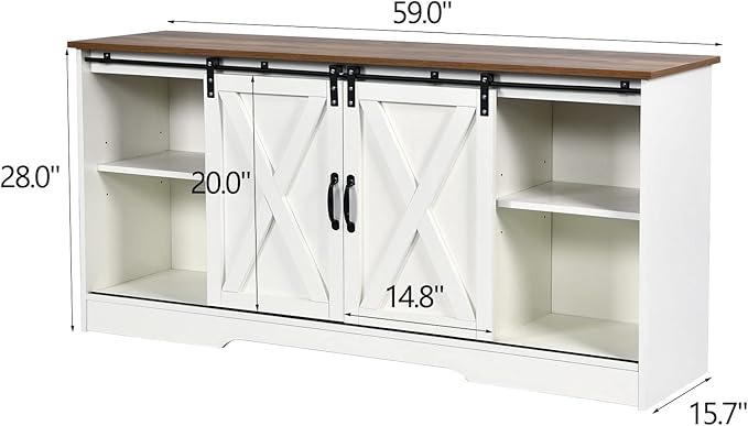 4 EVER WINNER TV Stand for 65 Inch TV for Living Room, Modern Farmhouse Barn Door TV Stand with Storage Cabinets and Adjustable Shelves for Bedroom, Media Entertainment Center TV Console Table, White