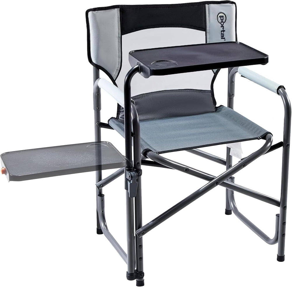 Portal Director Camping Chair with 2-Way Rotating Side Table, 300 lb, Gray | ...