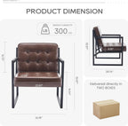 MALOL Mid Century Modern Accent Chair Set of 2, Comfy Living Room Chair, Brown Leather Accent Chair, Faux Leather Reception Armchair with Metal Legs for Living Room Bedroom Reception Office, Brown