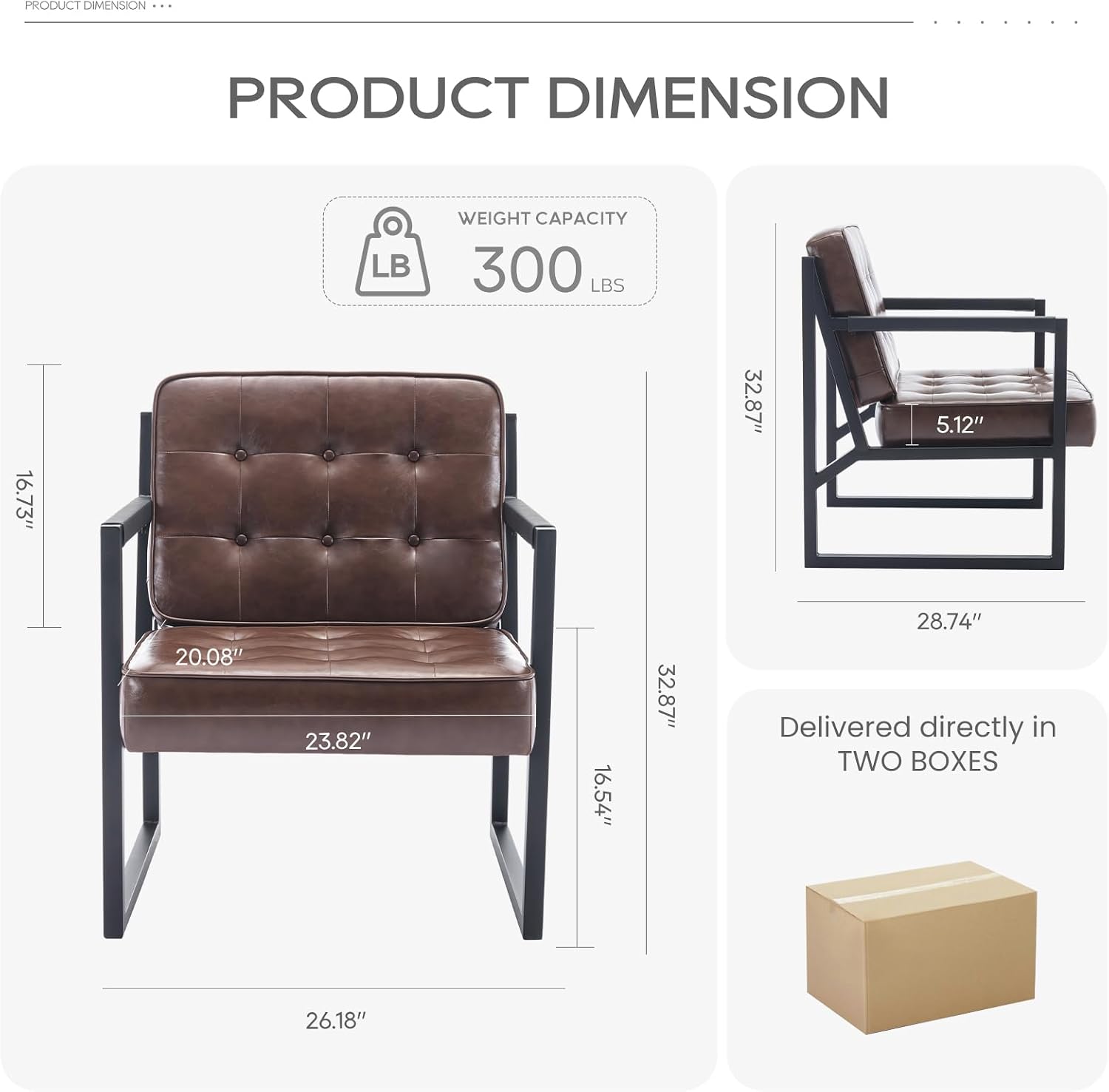 MALOL Mid Century Modern Accent Chair Set of 2, Comfy Living Room Chair, Brown Leather Accent Chair, Faux Leather Reception Armchair with Metal Legs for Living Room Bedroom Reception Office, Brown
