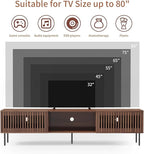 HOMMPA 70 Inch TV Stand for TVs Up to 80'', Mid Century TV Stand with Slatted Door Design, Modern Media Console with Storage Cabinet & Drawer, Entertainment Center for Livingroom, Walnut