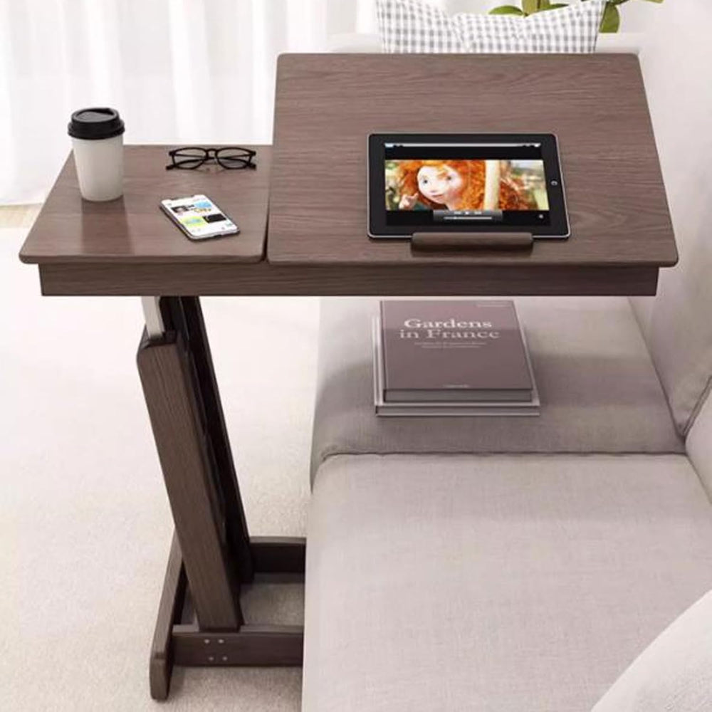 Coffee Table Height Adjustable C Shaped End Table, Foldable Couch Desk with T...