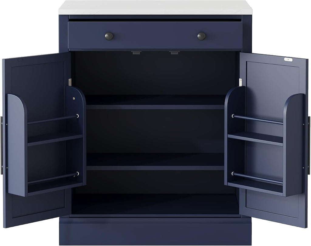 SOFTSEA Modern Freestanding Kitchen Pantry with 2 Door Shelves, Sideboard Buffet Cabinet with Drawer, Coffee Bar Cabinet with 2 Adjustable Shelves for Dining Kitchen Living Room, Set of 2, Blue