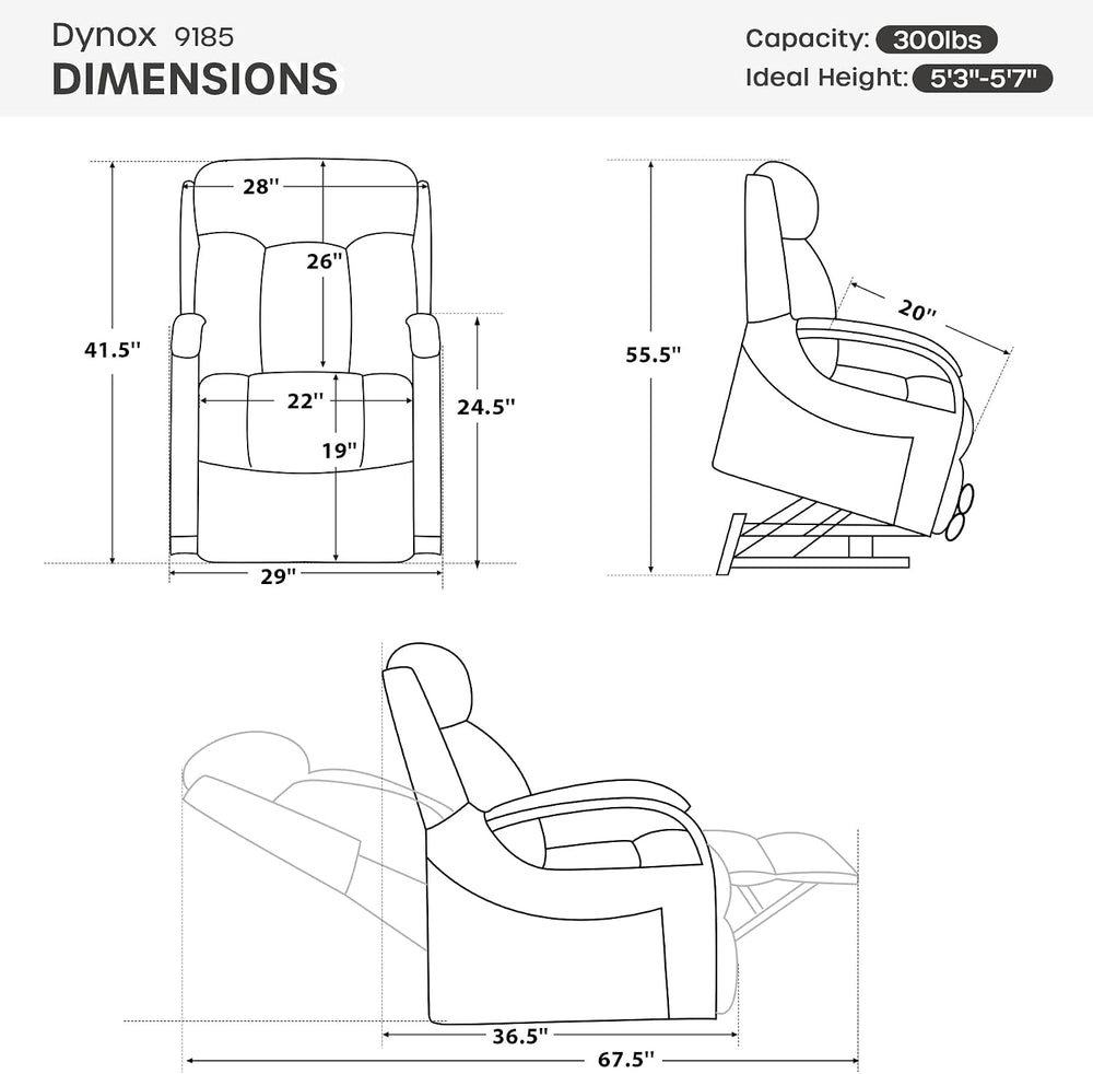 DYNOX Small Lift Chair Recliner with Heat and Massage, Dual Motor Power Lift ...