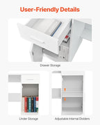 VEVOR Small Desk with Drawers, Wooden Table for Home Office, Small Computer Desk with Storage, Vanity Desk with Drawers, Study Table for Adults/Students for Drawing, Reading, Writing, White