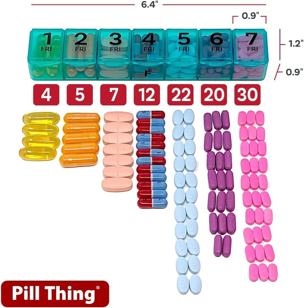7 Times a Day Weekly Pill Box Organizer Case, Secure 7X Pillbox with Medication Schedule (997-389 Combo)
