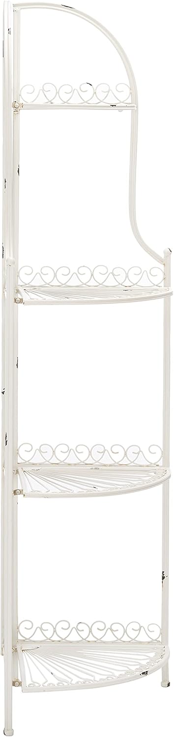 Safavieh PAT5013B Outdoor Collection Abarrane Antique White Wrought Iron 4-Tier Corner Shelf
