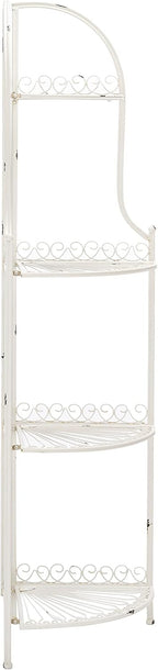 Safavieh PAT5013B Outdoor Collection Abarrane Antique White Wrought Iron 4-Tier Corner Shelf