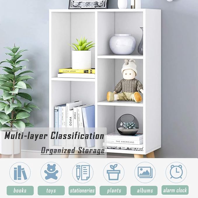 IOTXY Wooden Open Shelf Bookcase - 3-Tier Floor Standing Display Cabinet Rack...