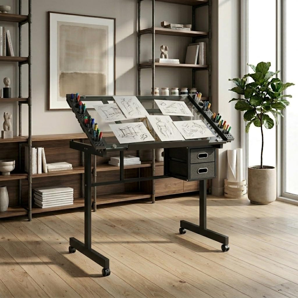 Rolling Drafting Table on Wheels, Painting Table Art Craft Desk Crafting Tabl...
