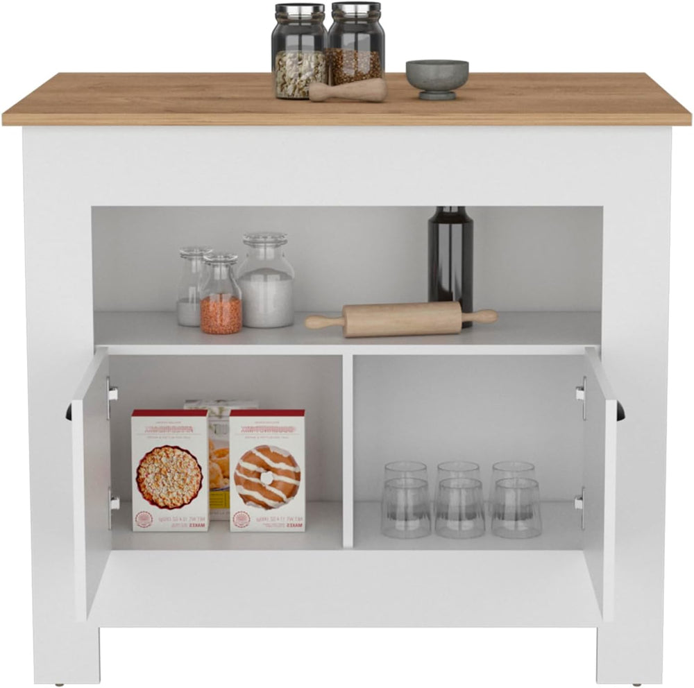 Kitchen Island Two Door Cabinet and Shelf in Multicolor | Includes two cabine...