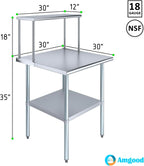 Stainless Steel Work Table with Wide Single Tier Overshelf | Metal Kitchen Prep Table & Shelving Combo (30" x 30" Work Table + 12" Overshelf)