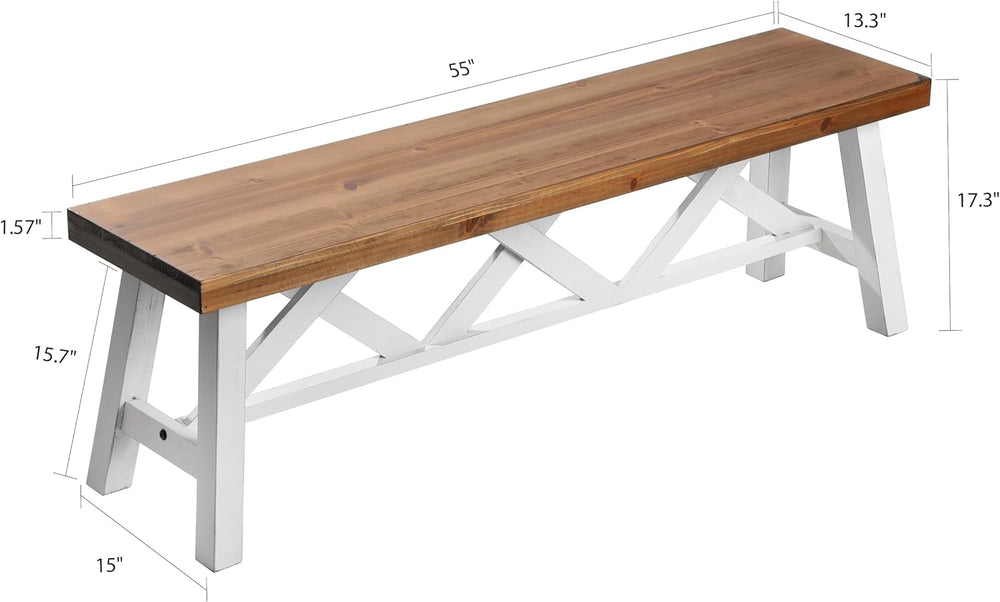 Wnutrees 54" Farmhouse Wood Bench, Rustic Solid Wood Entryway Bench Seat...
