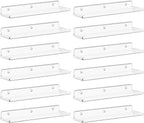 Lifewit Floating Shelves for Wall, 12 Pack Clear Acrylic Shelf 15" Room Decor for Bookcase/Vinyl Record Display/Photo/Picture in Bedroom, Living Room, Bathroom, Kitchen Storage and Organization