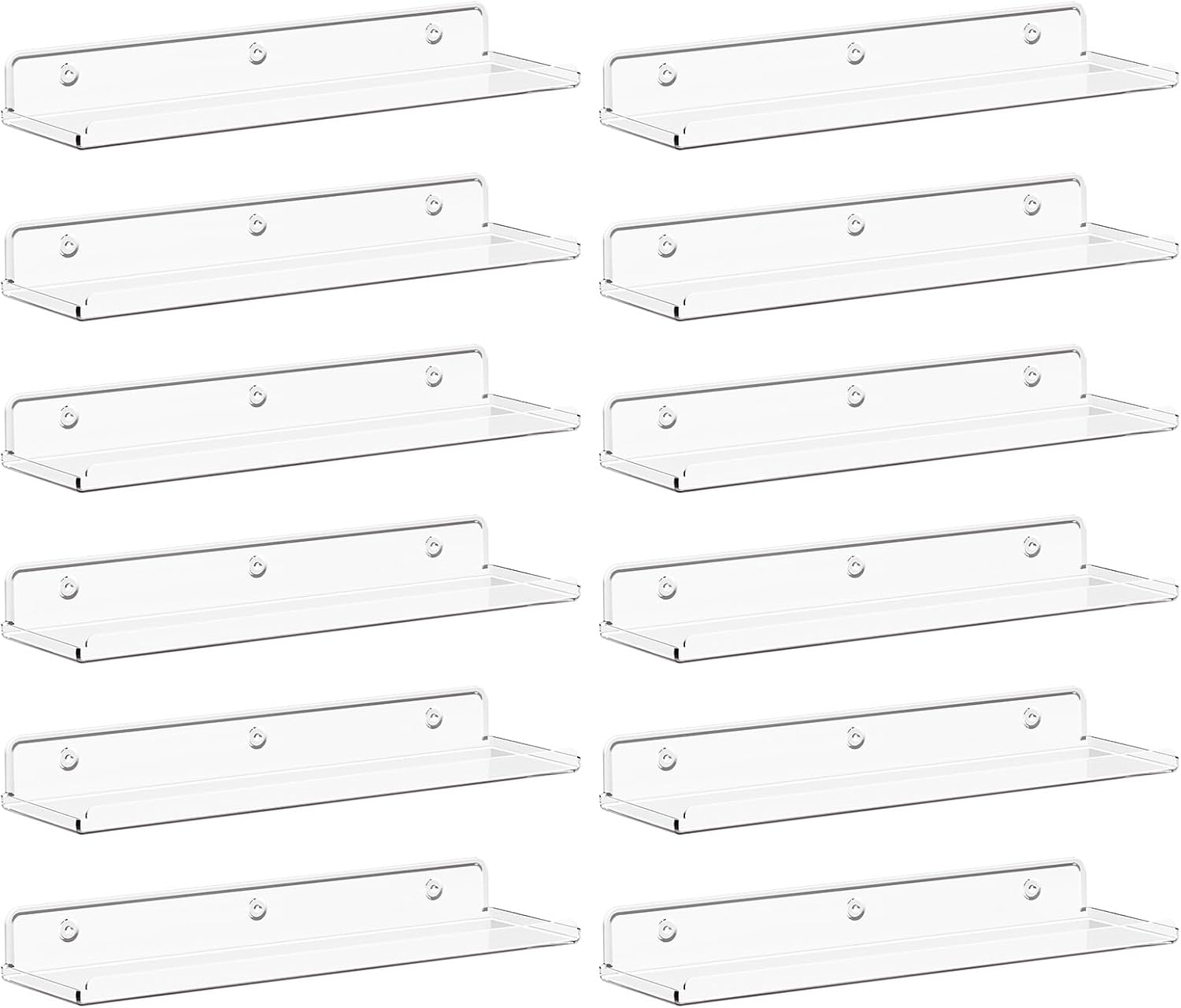 Lifewit Floating Shelves for Wall, 12 Pack Clear Acrylic Shelf 15" Room Decor for Bookcase/Vinyl Record Display/Photo/Picture in Bedroom, Living Room, Bathroom, Kitchen Storage and Organization