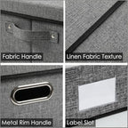 Storage Bins with Lids [3-Pack] Linen Fabric Foldable Storage Boxes Organizer Containers Baskets Cube with Cover for Bedroom Closet Office Grey(23.4X15.9X11.4)