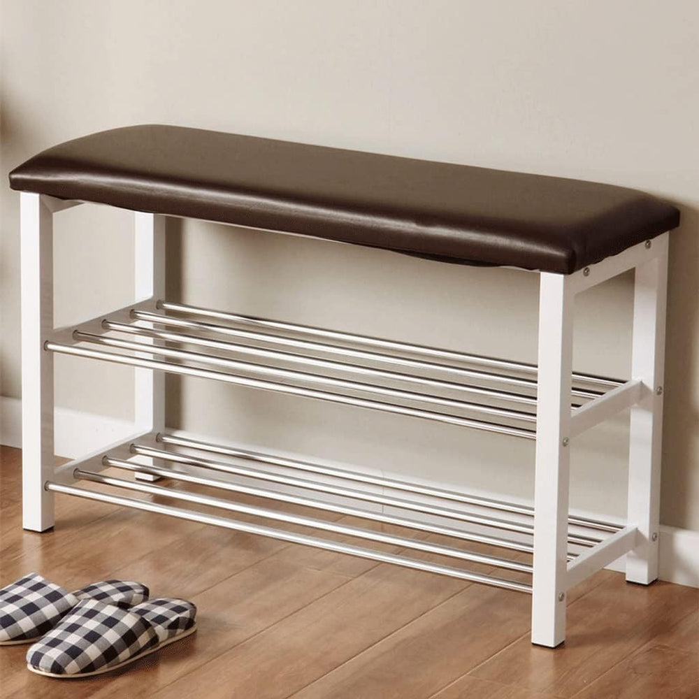 Foot Stool Shoe Rack Bench with Leather Pad 2-Layer Storage Porch Shoe Rack F...