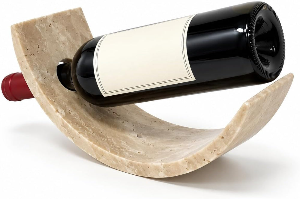 Monostone Travertine Curved Wine Rack for 1 Bottle | Warm beige travertine wi...