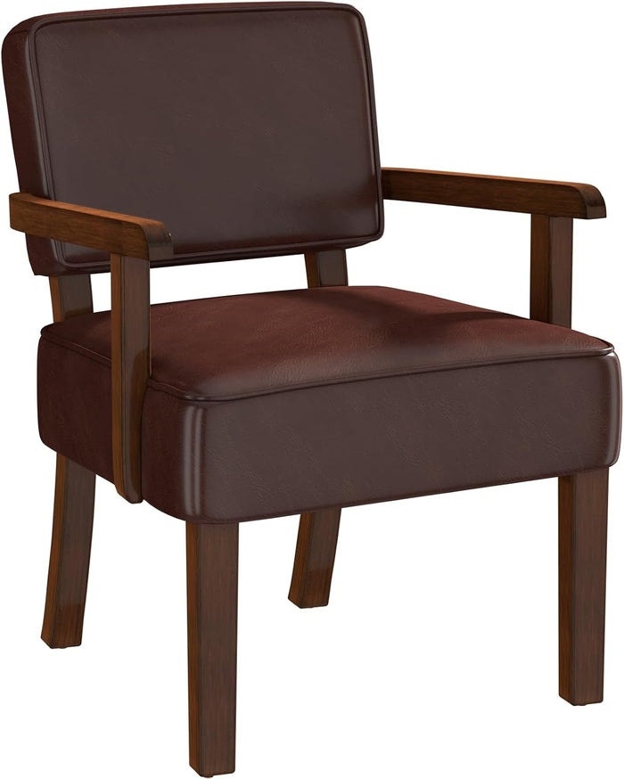 FAGAGA Faux Leather Accent Chair, Mid Century Armchair with Wood Frame