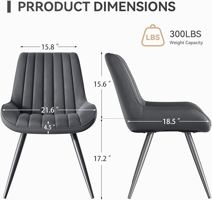 Modern Dining Chairs Set of 6,Upholstered Dining Room Chairs with Thick Cushions,Fabric Comfy Dining Chairs with Metal Legs for Dining Room Dark Grey