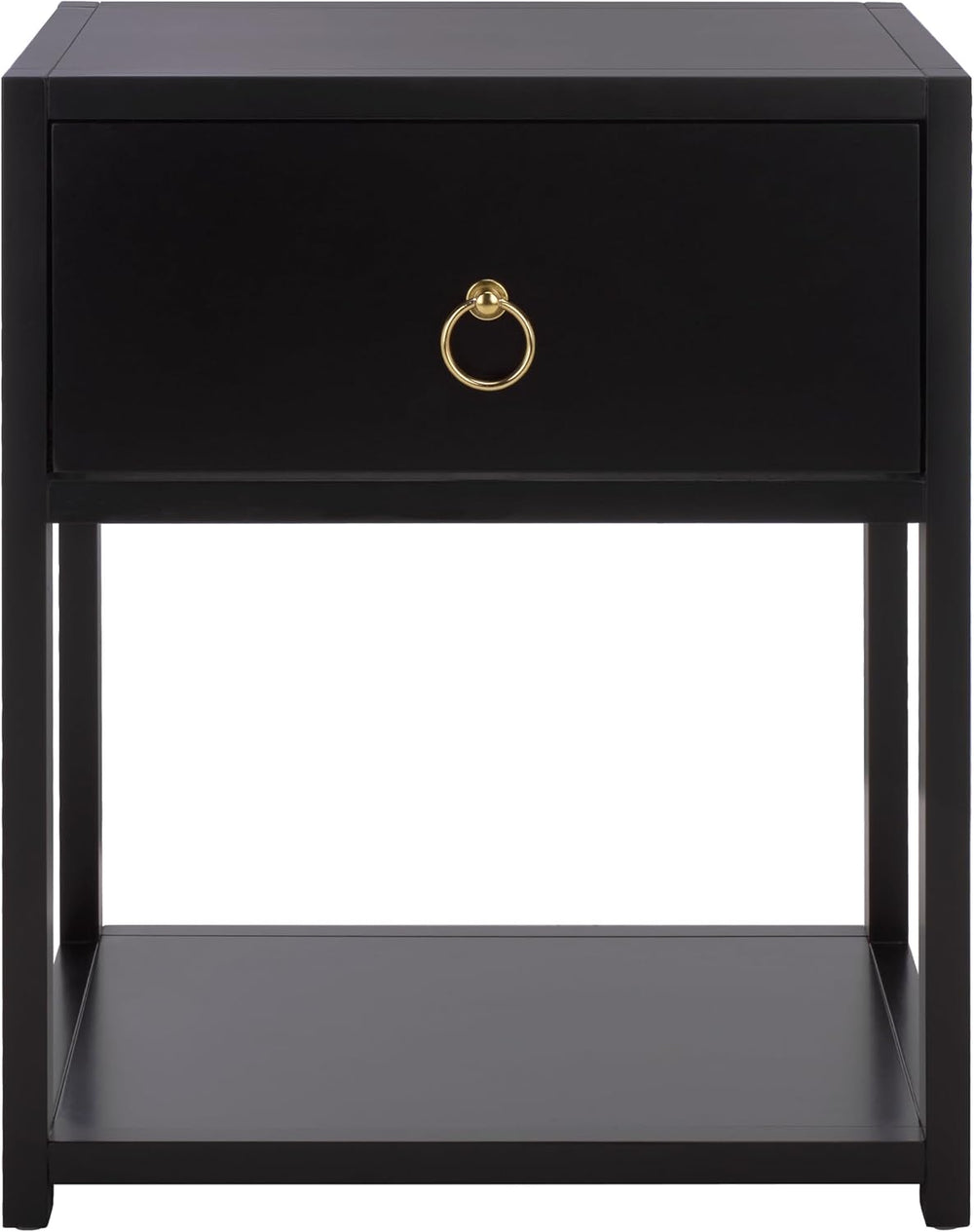 SAFAVIEH Furniture - Sadie 1-Drawer Nightstand - Black - Wood - Glam Gold Har...