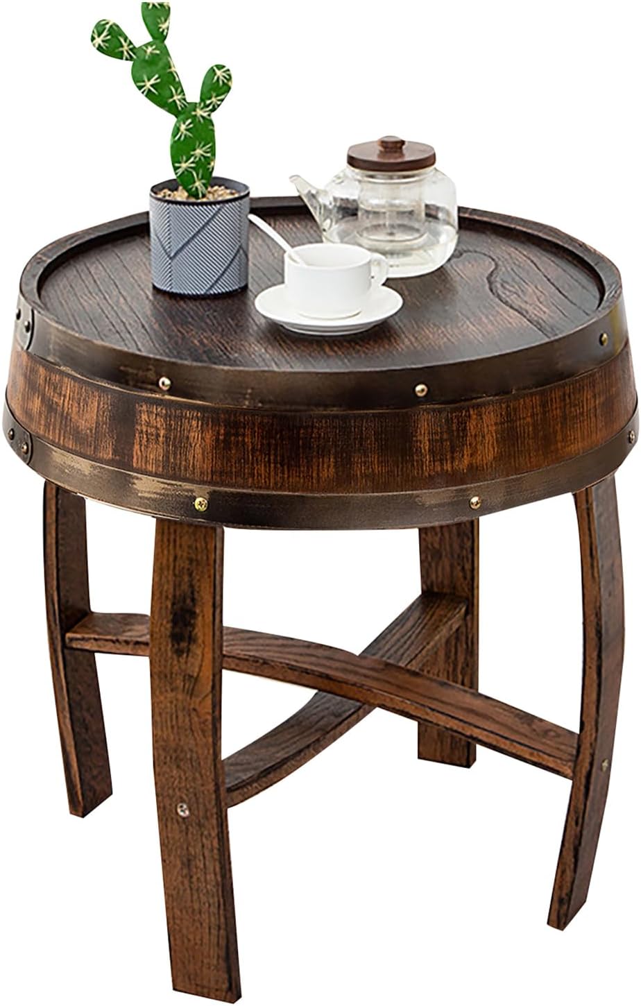 Farmhouse Whiskey Barrel End Table,Rustic Handcrafted Barrel Table,Solid Wood...