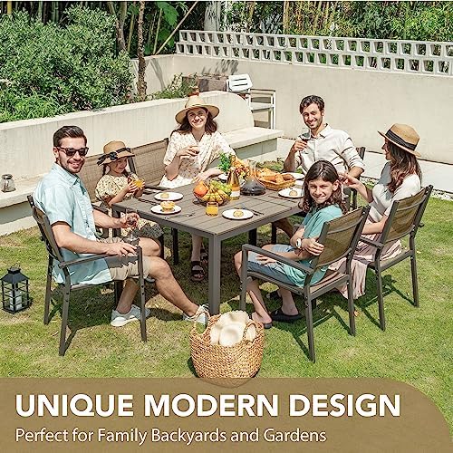 Devoko Patio Dining Set 7 Pieces Metal Outdoor Furniture (Brown)
