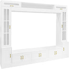 98.4" W Wall Unit Entertainment Center with Bookshelves for TVs up to 80", Modern TV Stand Media Console with Cabinets, Tempered Glass Doors for Living Room (White/T3)