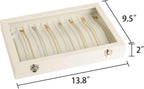 Frebeauty 15 Hooks Necklace Tray Velvet Neckalce Organizer with Clear Lid Lockable Necklace Holder Box Jewelry Organizer for Pendants Chains Necklace Jeweley Tray for Women Girls(Beige)