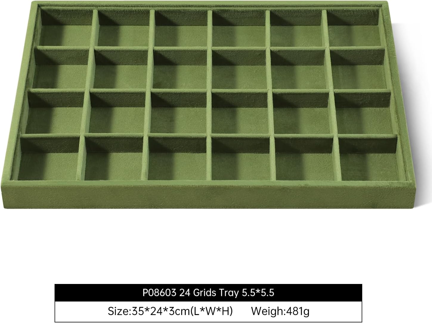 Velvet Stackable Jewelry Display Tray, 24 Grid Earring Ring Storage Tray, Drawer Divider Jewelry Accessories Organizer Plate (Olive Green)